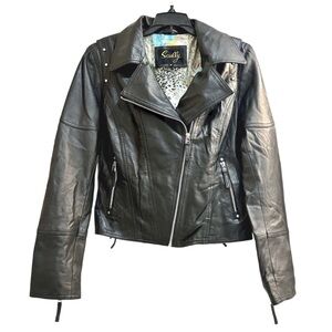Scully Black Lamb Leather Moto Crop Jacket Silver Studded Hardware Size Medium